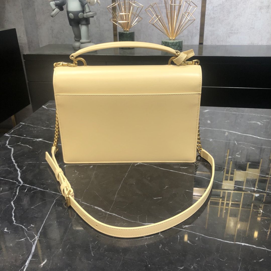 Saint Laurent Sunset Top Handle Smooth Calfskin Handbag Shoulder Bag Dark Beige 634723 Gold